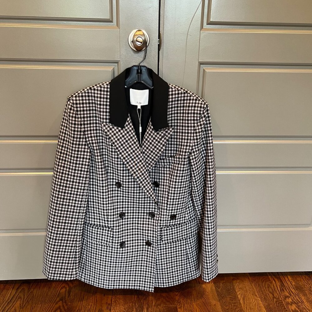 NWT Tibi Double Faced Menswear Check Double Breasted Blazer sz 4